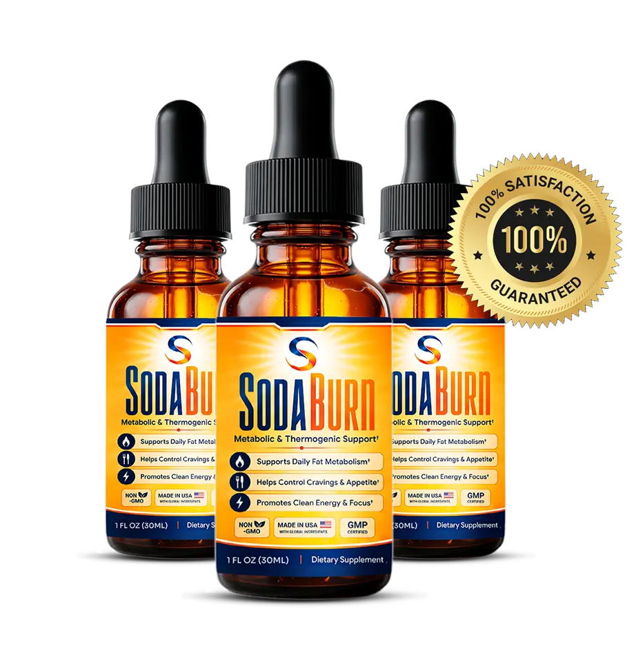 SodaBurn bottles displayed with the seller's guarantee seal